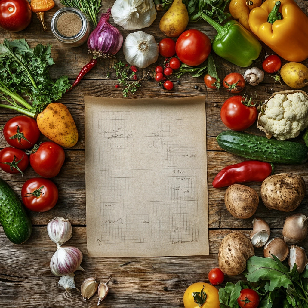 Здорова їжа на столі з планом харчування